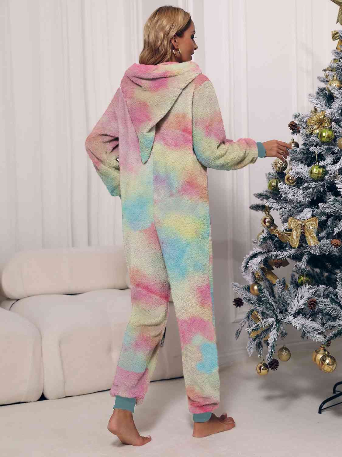 Zip Front Long Sleeve Hooded Teddy Lounge Jumpsuit | Sugarz Chique Boutique