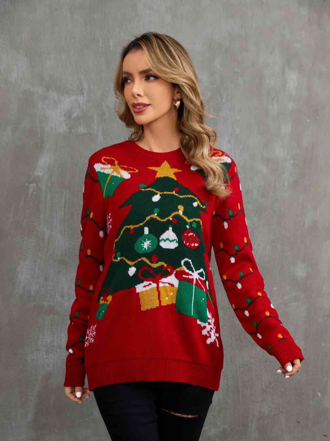 Christmas Theme Round Neck Sweater | Sugarz Chique Boutique