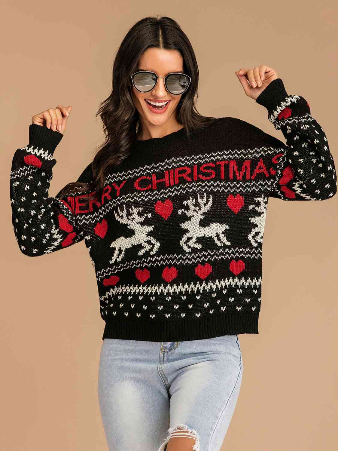 MERRY CHRISTMAS Round Neck Sweater | Sugarz Chique Boutique