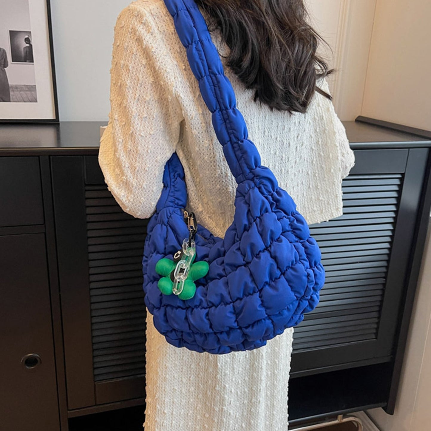 Quilted Shoulder Bag with Flower Pendant | Sugarz Chique Boutique