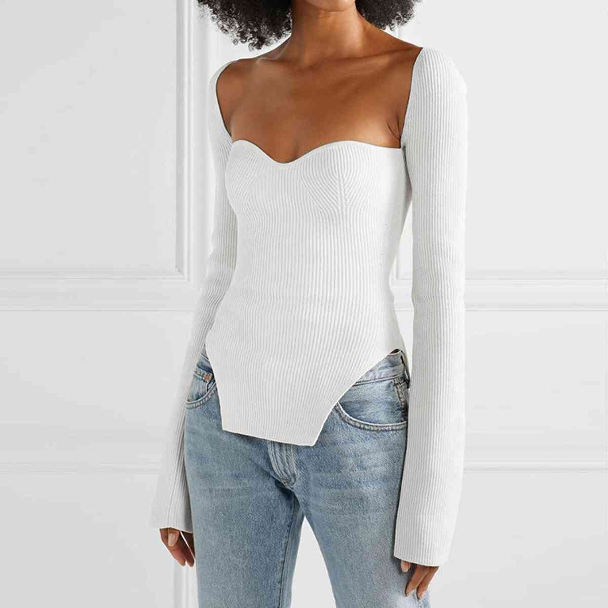 Sweetheart Neck Long Sleeve Knit Top | Sugarz Chique Boutique