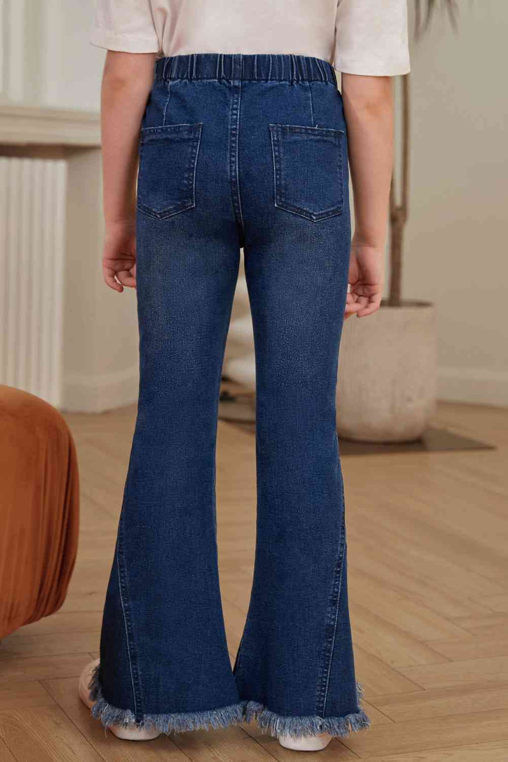 Girls Distressed Frayed Trim Flare Jeans | Sugarz Chique Boutique