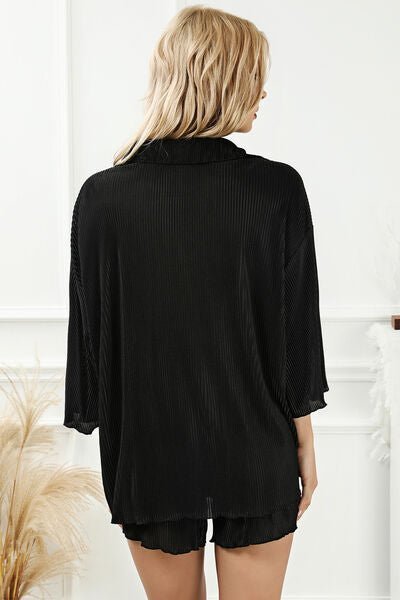 Pleated Button Up Shirt and Shorts Lounge Set | Sugarz Chique Boutique