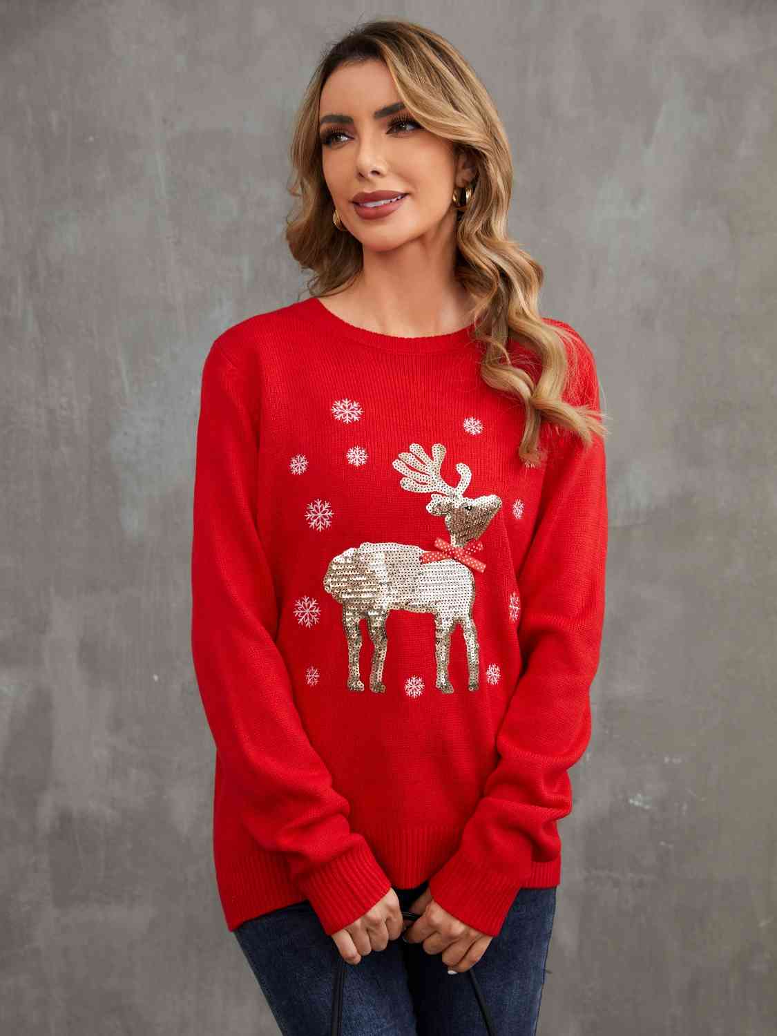 Sequin Reindeer Graphic Sweater | Sugarz Chique Boutique