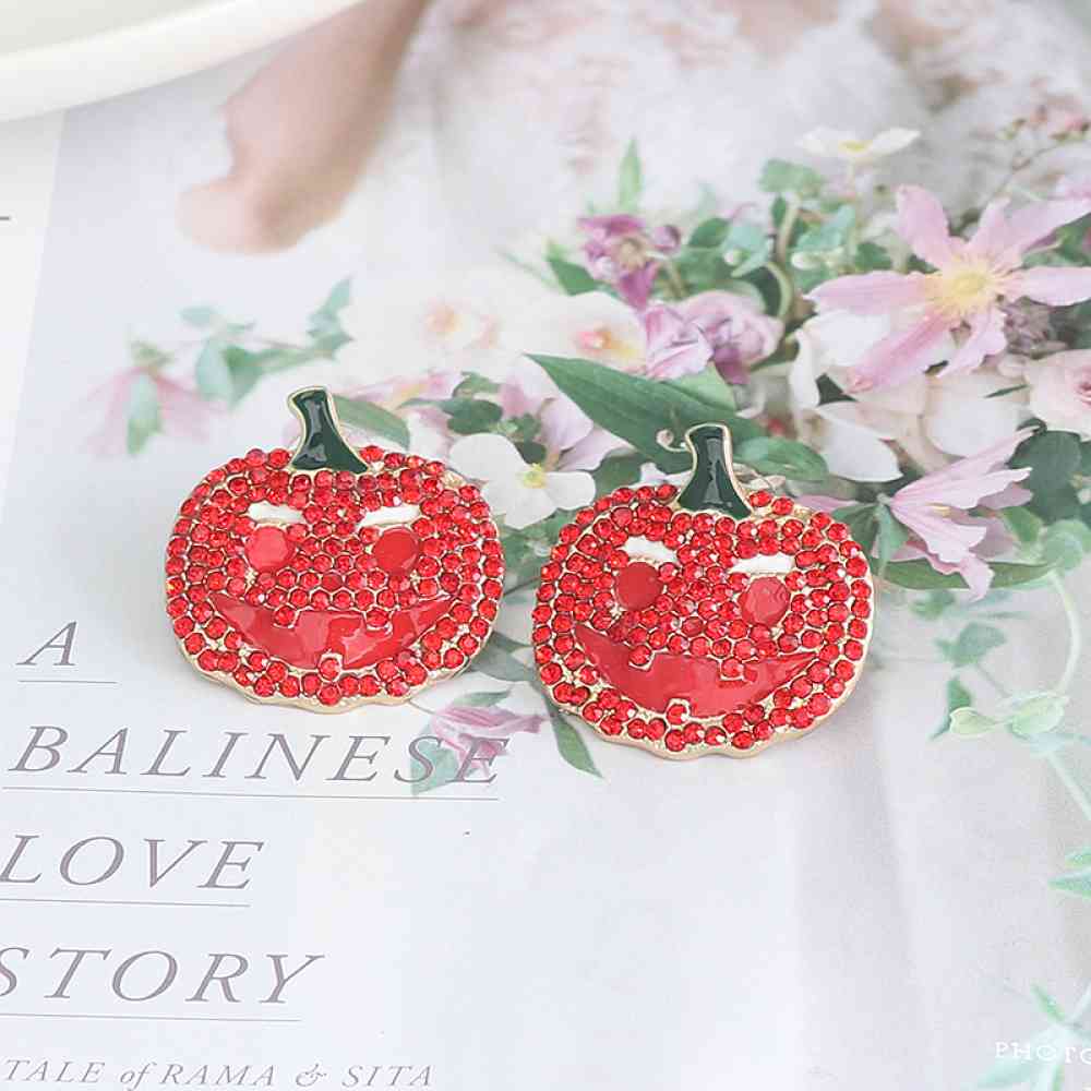 Demon Pumpkin Rhinestone Alloy Earrings | Sugarz Chique Boutique