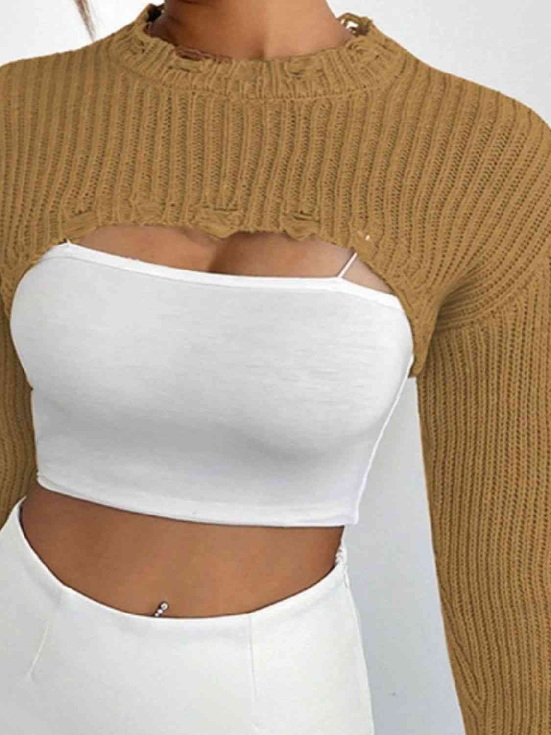 Distressed Long Sleeve Cropped Sweater | Sugarz Chique Boutique