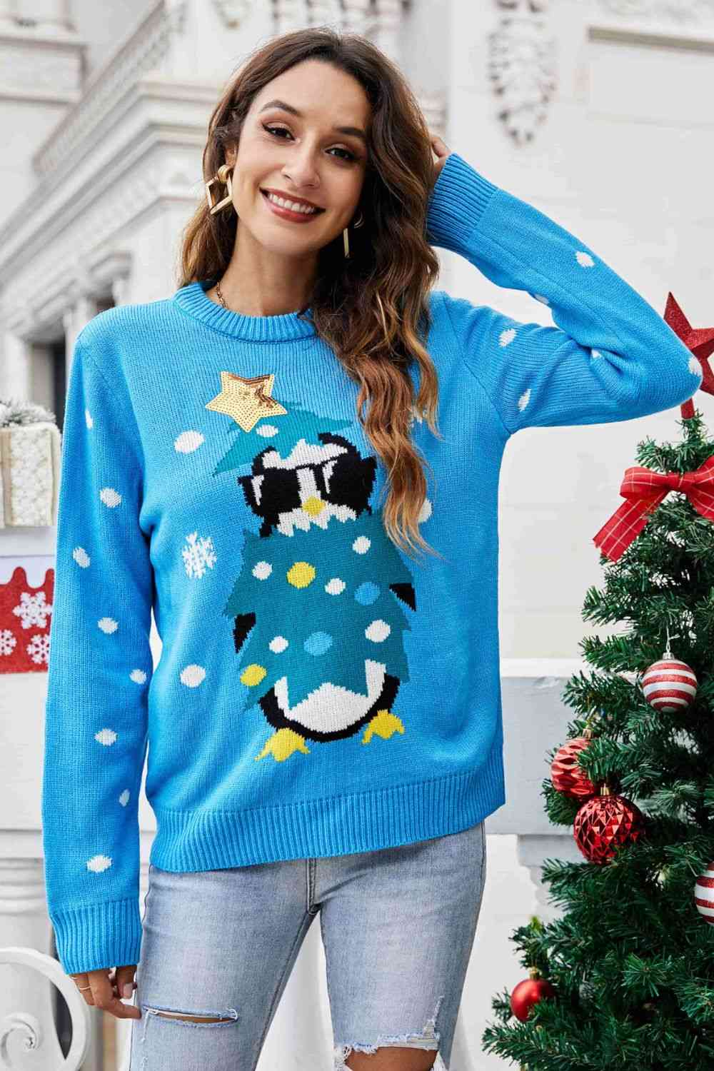 Christmas Penguin Graphic Sequin Sweater | Sugarz Chique Boutique