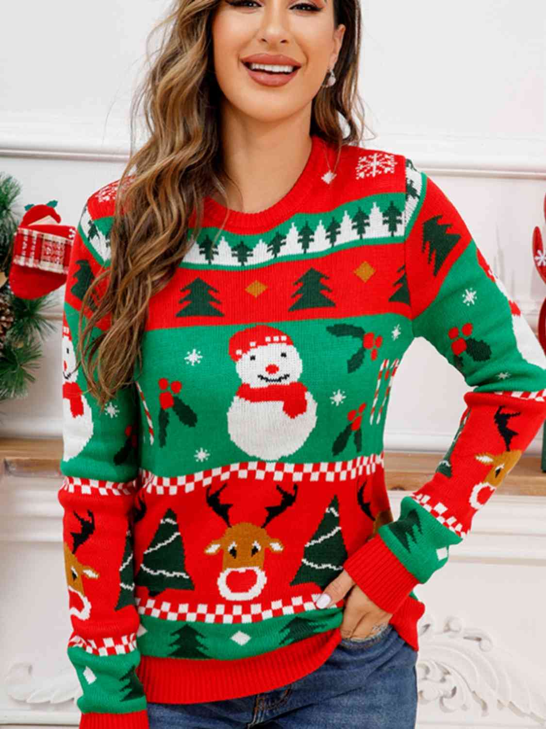 Christmas Theme Round Neck Sweater | Sugarz Chique Boutique