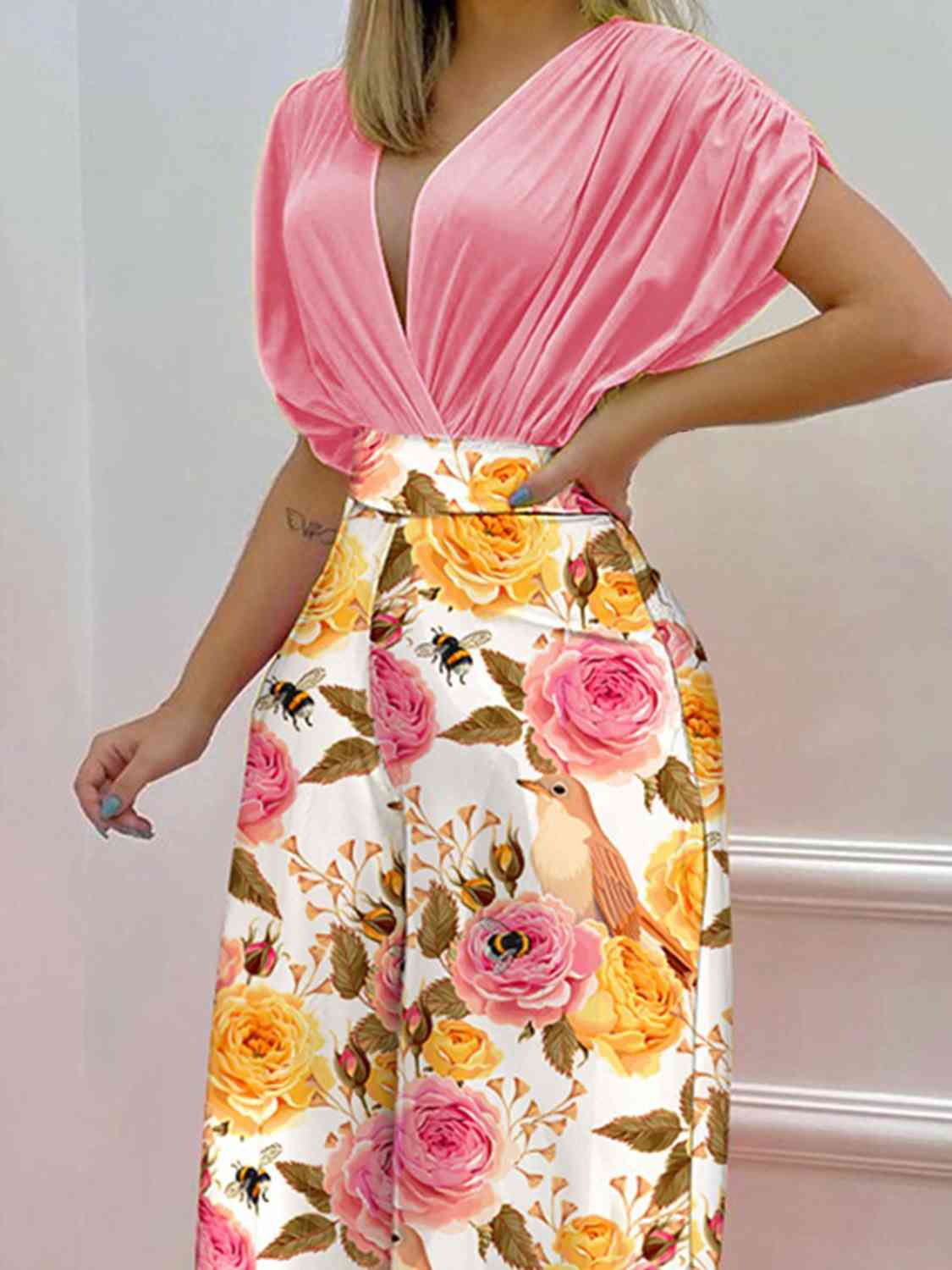 Printed Surplice Top and Wide Leg Pants Set | Sugarz Chique Boutique