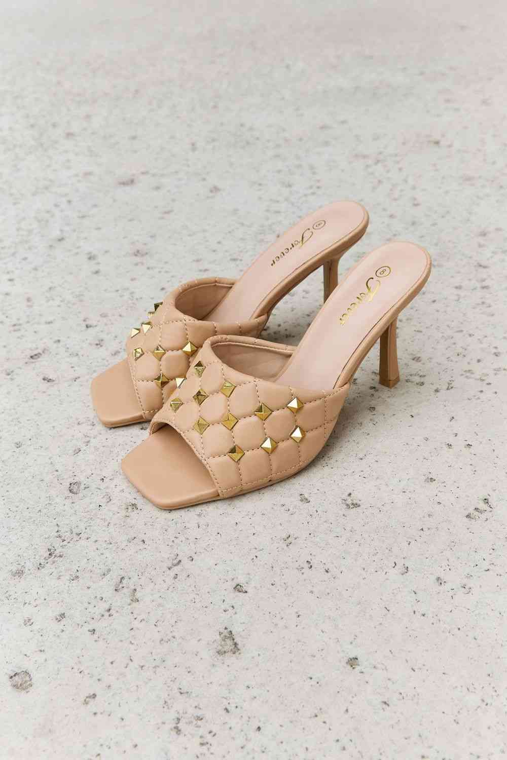 Forever Link Square Toe Quilted Mule Heels in Nude | Sugarz Chique Boutique