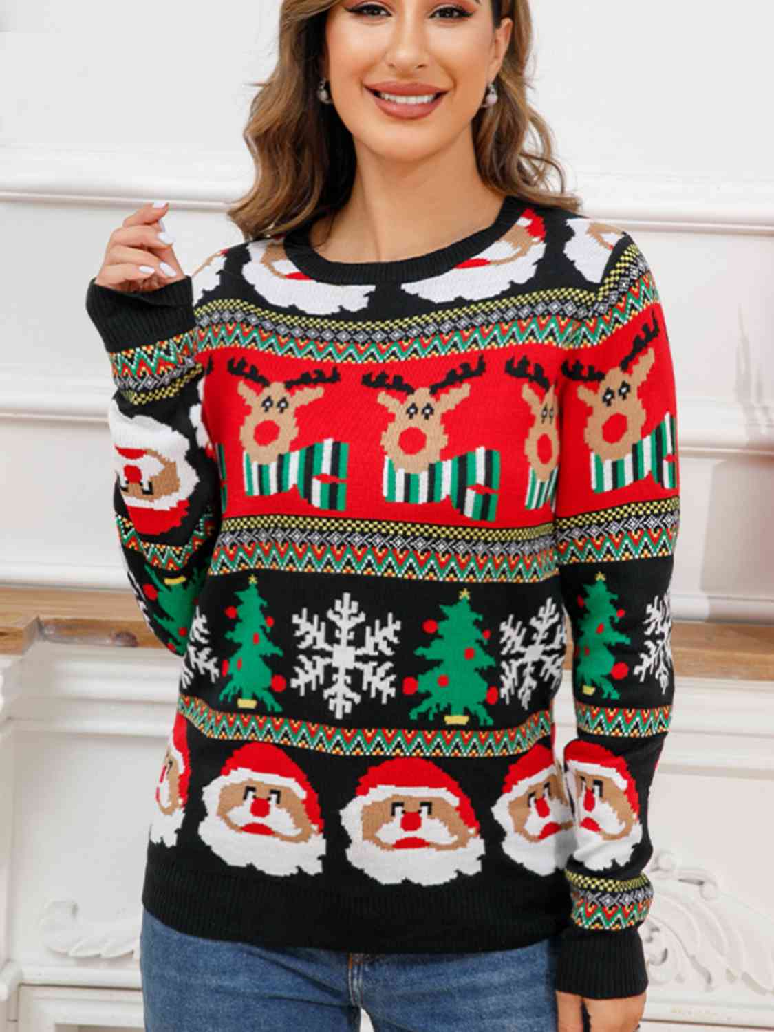 Christmas Theme Round Neck Sweater | Sugarz Chique Boutique