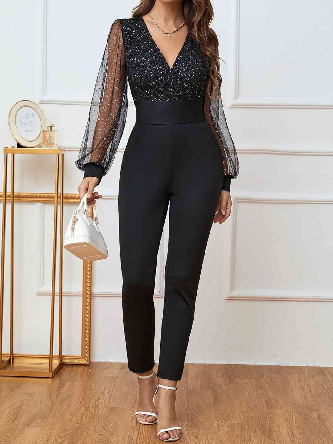 Plunge Long Sleeve Jumpsuit | Sugarz Chique Boutique