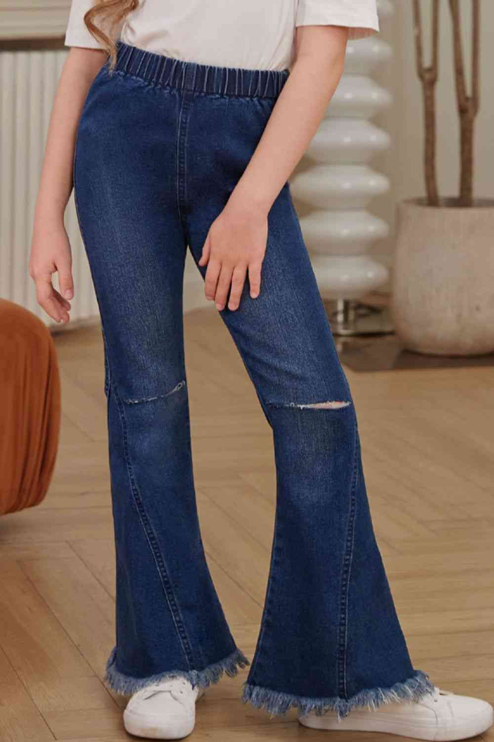 Girls Distressed Frayed Trim Flare Jeans | Sugarz Chique Boutique