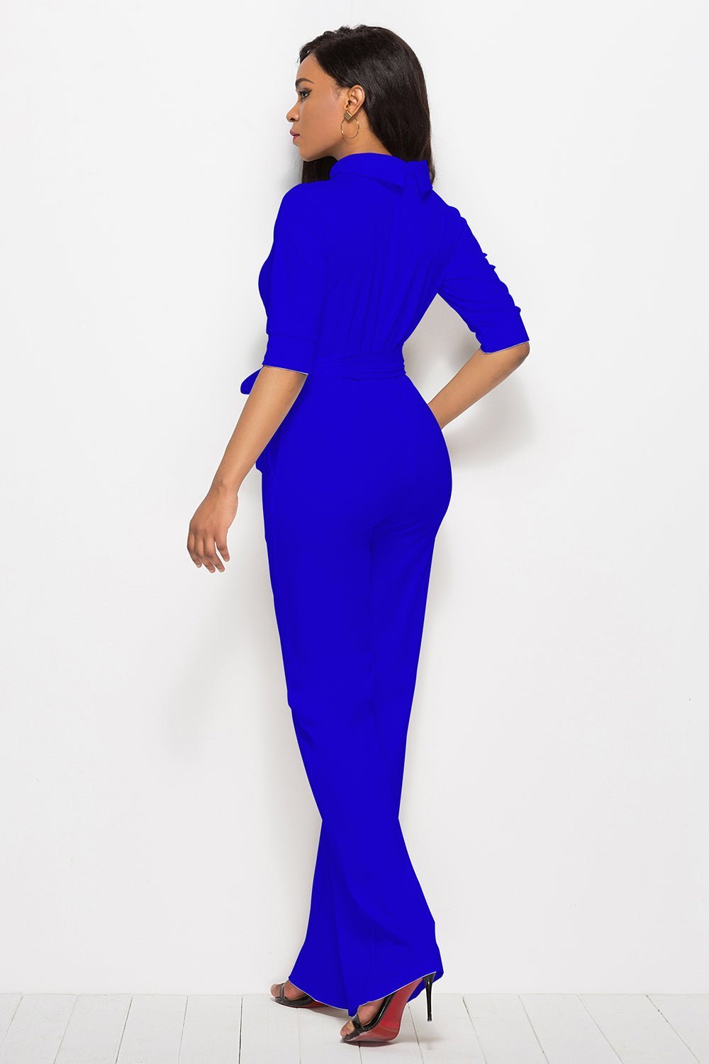 Mock Neck Tie-Waist Half Sleeve Jumpsuit | Sugarz Chique Boutique
