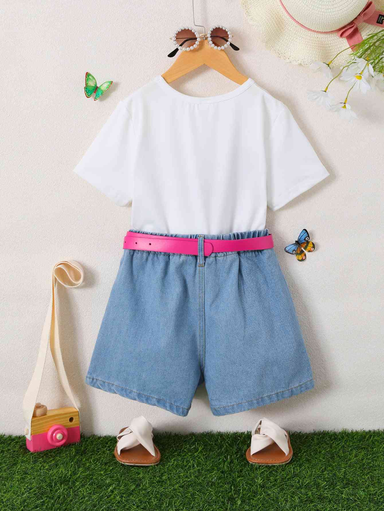 Butterfly Graphic Top and Belted Denim Shorts Set | Sugarz Chique Boutique