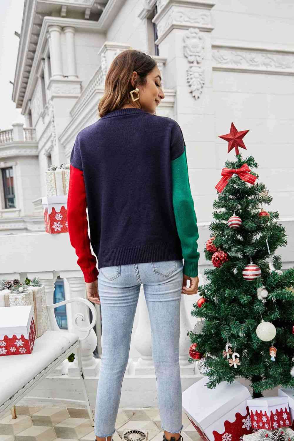 Christmas Color Block Knit Pullover | Sugarz Chique Boutique