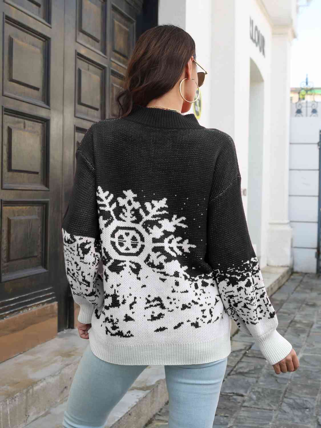 Snowflake Pattern Mock Neck Sweater | Sugarz Chique Boutique