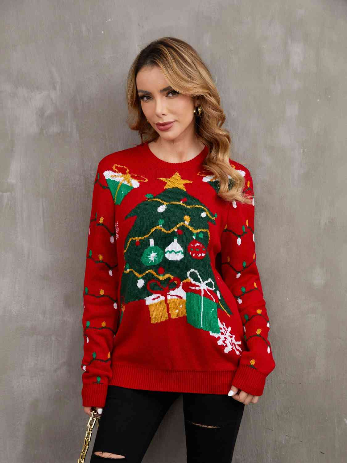 Christmas Theme Round Neck Sweater | Sugarz Chique Boutique