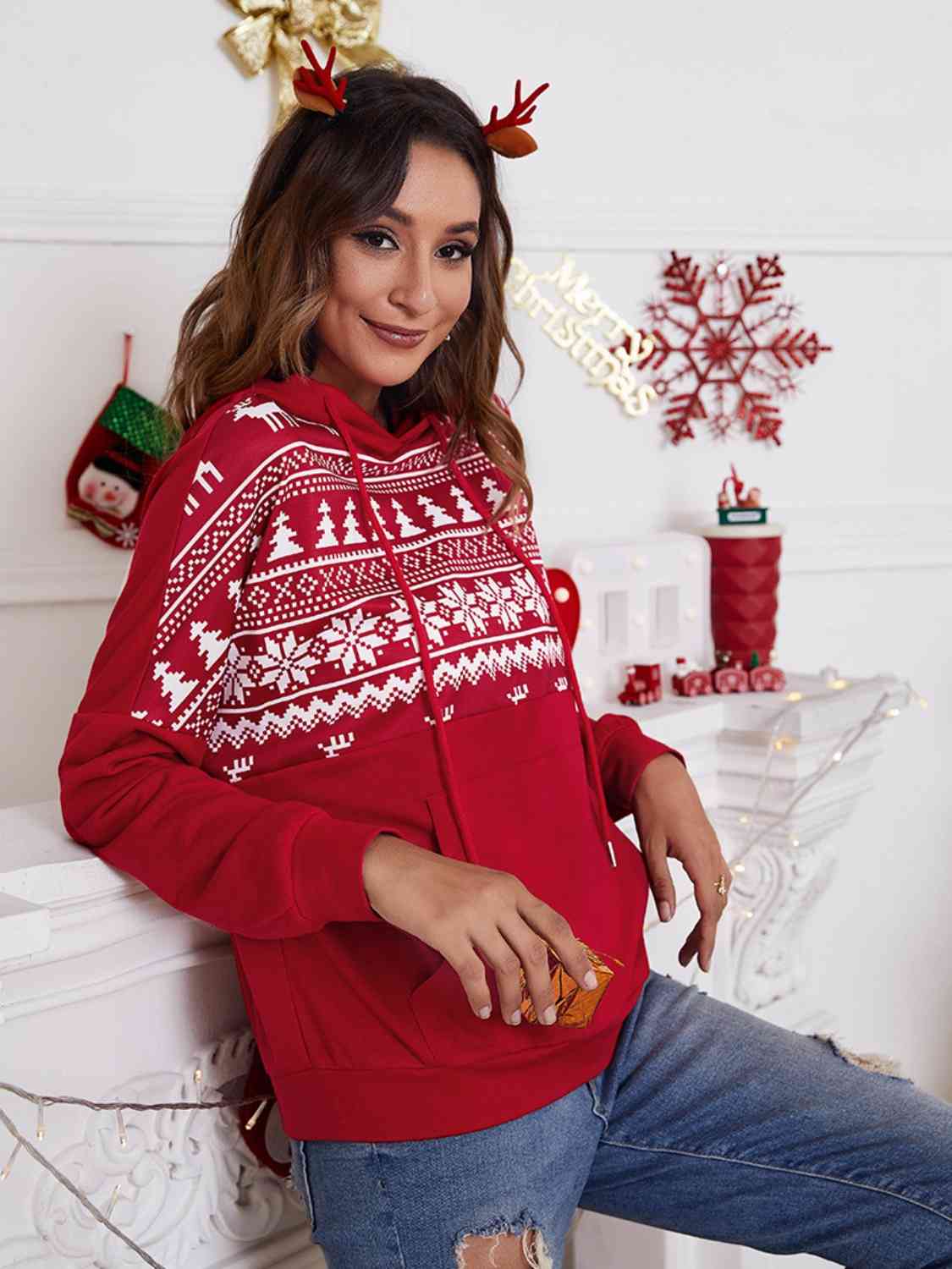 Christmas Drawstring Hoodie with Pocket | Sugarz Chique Boutique