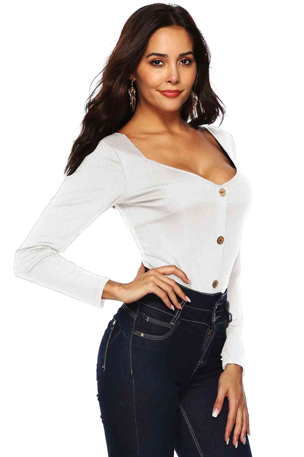 Button Detail Bodysuit | Sugarz Chique Boutique