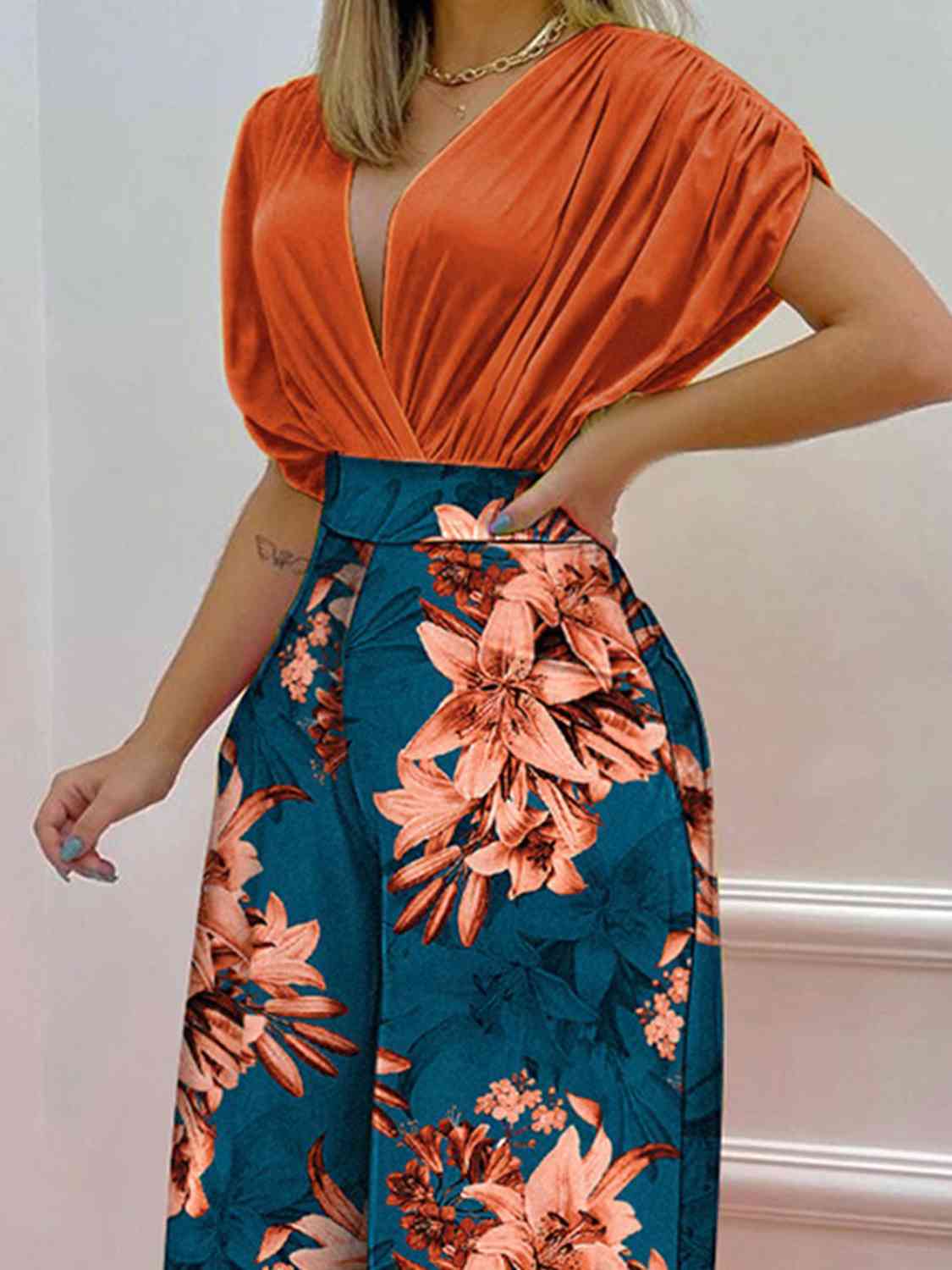 Printed Surplice Top and Wide Leg Pants Set | Sugarz Chique Boutique