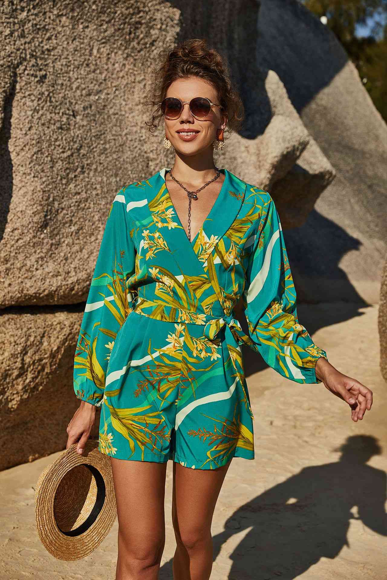 Botanical Print Long Sleeve Romper | Sugarz Chique Boutique