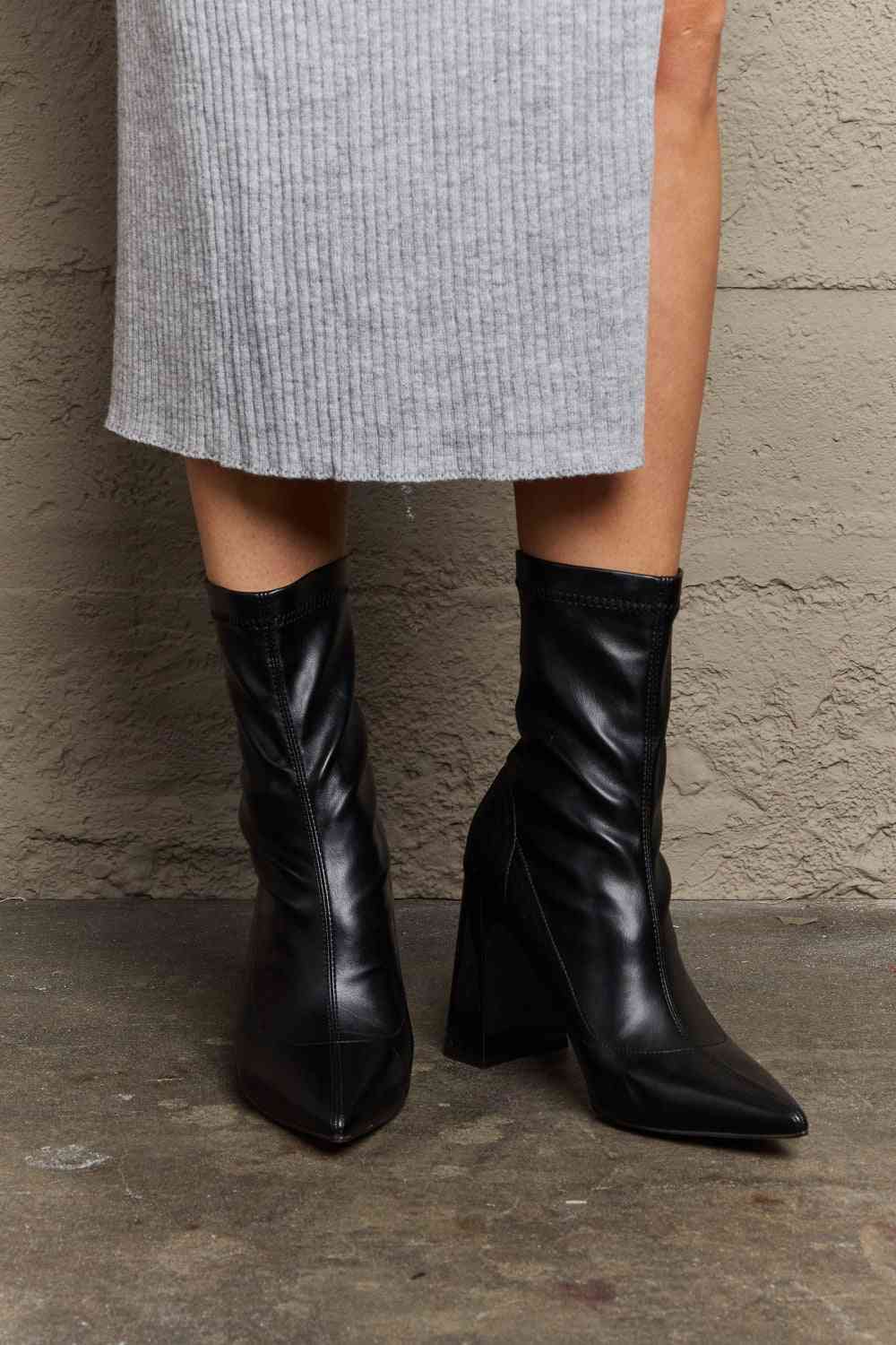 Weeboo Stacy Block Heel Sock Boots | Sugarz Chique Boutique