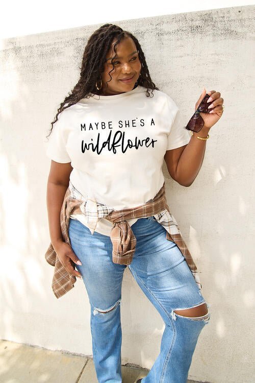 Simply Love Full Size MAYBE SHE'S A WILDFLOWER Short Sleeve T-Shirt | Sugarz Chique Boutique