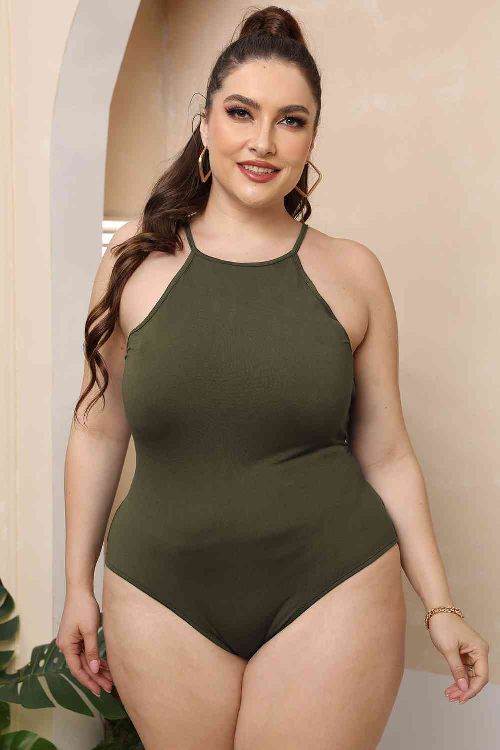 Plus Size Halter Neck Spaghetti Strap Bodysuit | Sugarz Chique Boutique