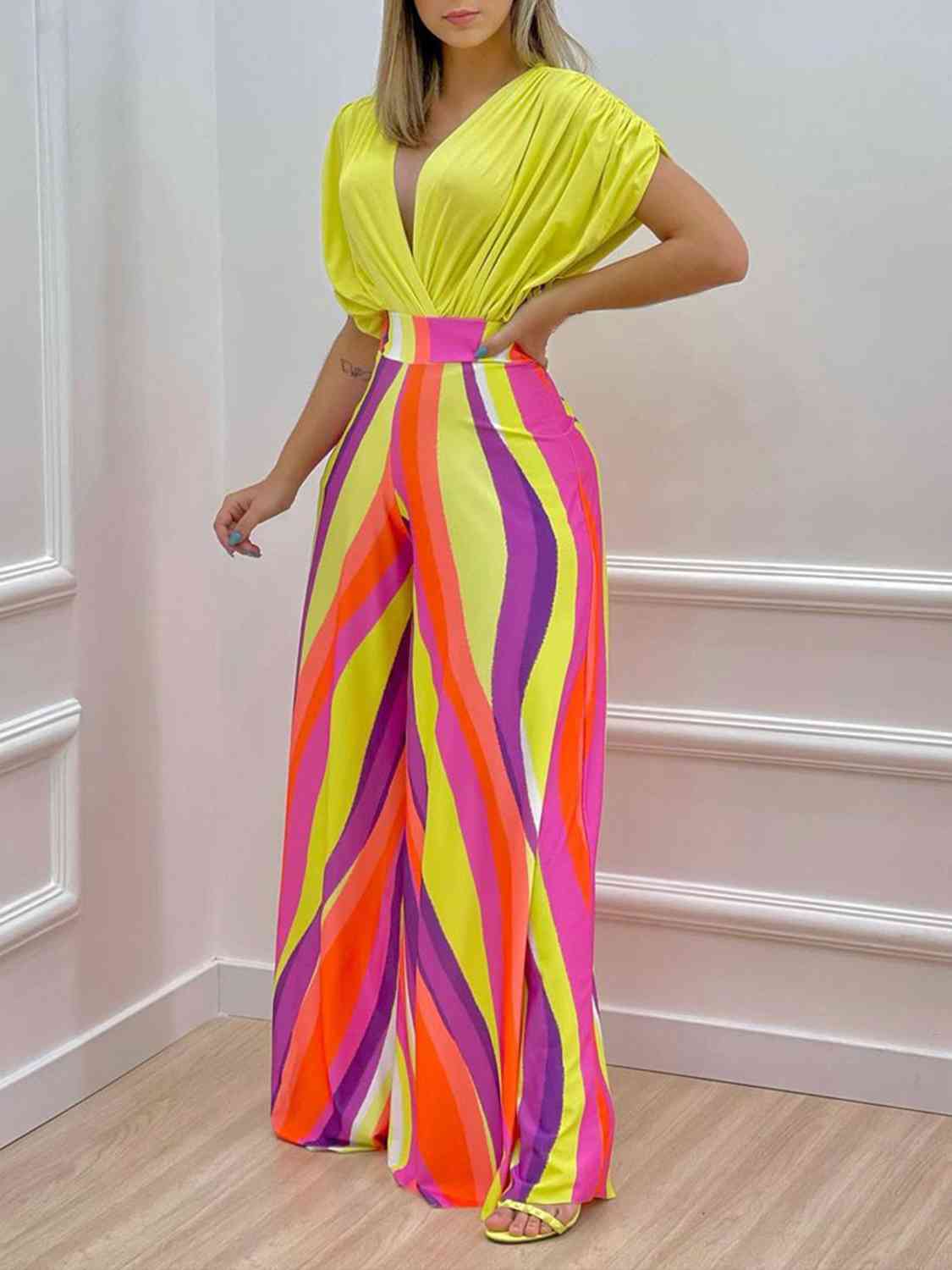 Printed Surplice Top and Wide Leg Pants Set | Sugarz Chique Boutique