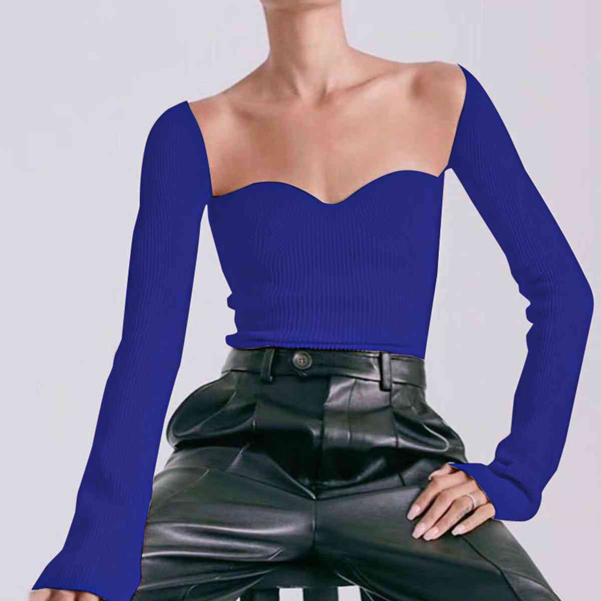 Sweetheart Neck Long Sleeve Knit Top | Sugarz Chique Boutique