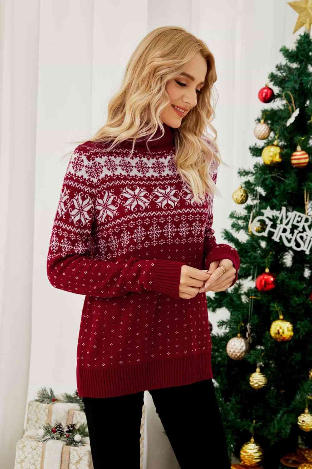 Christmas Snowflake Fair Isle Turtleneck Sweater | Sugarz Chique Boutique