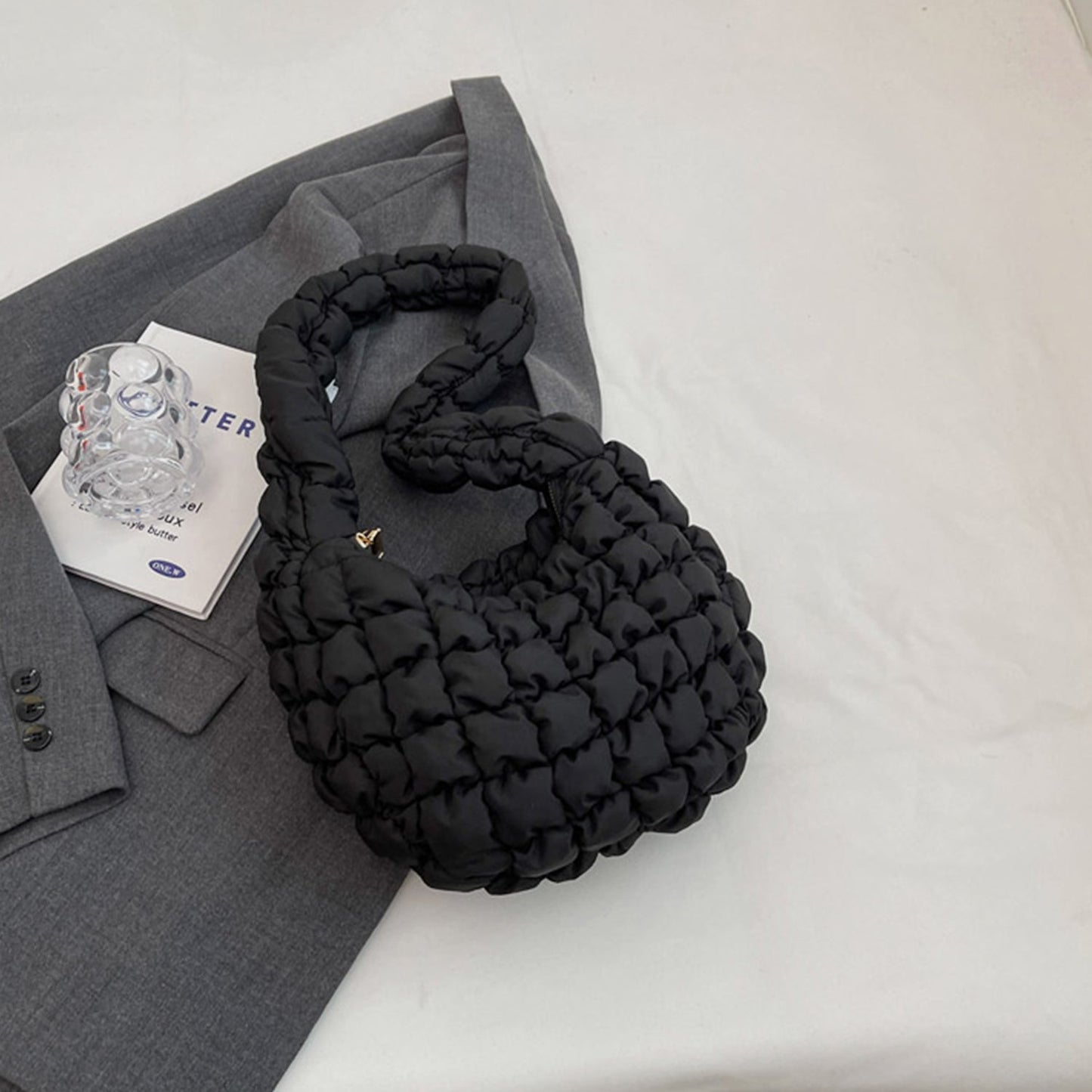 Quilted Shoulder Bag with Flower Pendant | Sugarz Chique Boutique