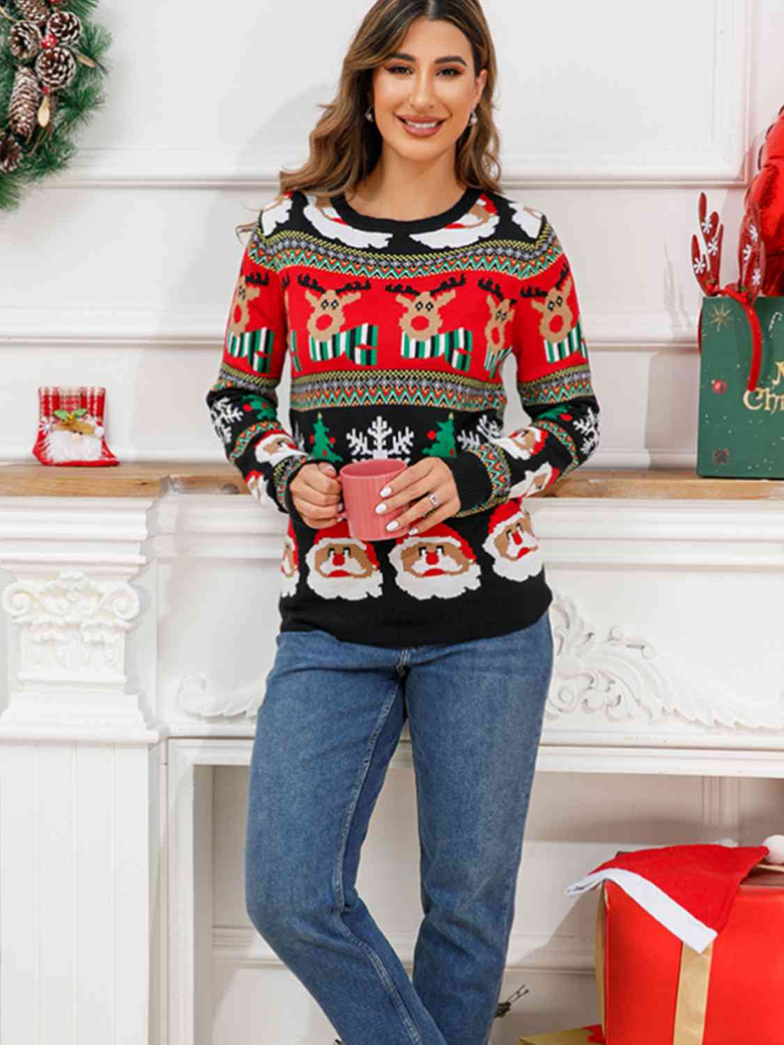 Christmas Theme Round Neck Sweater | Sugarz Chique Boutique