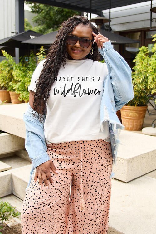 Simply Love Full Size MAYBE SHE'S A WILDFLOWER Short Sleeve T-Shirt | Sugarz Chique Boutique