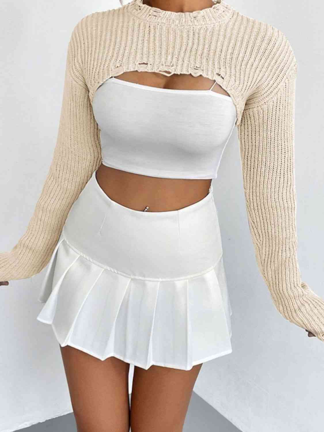 Distressed Long Sleeve Cropped Sweater | Sugarz Chique Boutique