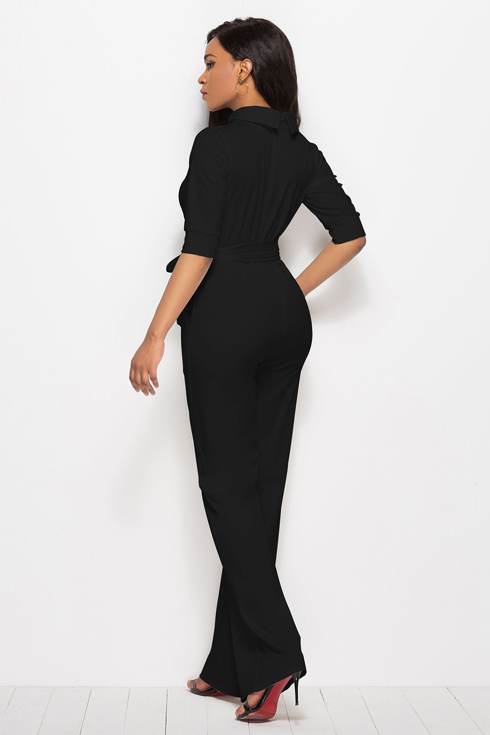 Mock Neck Tie-Waist Half Sleeve Jumpsuit | Sugarz Chique Boutique