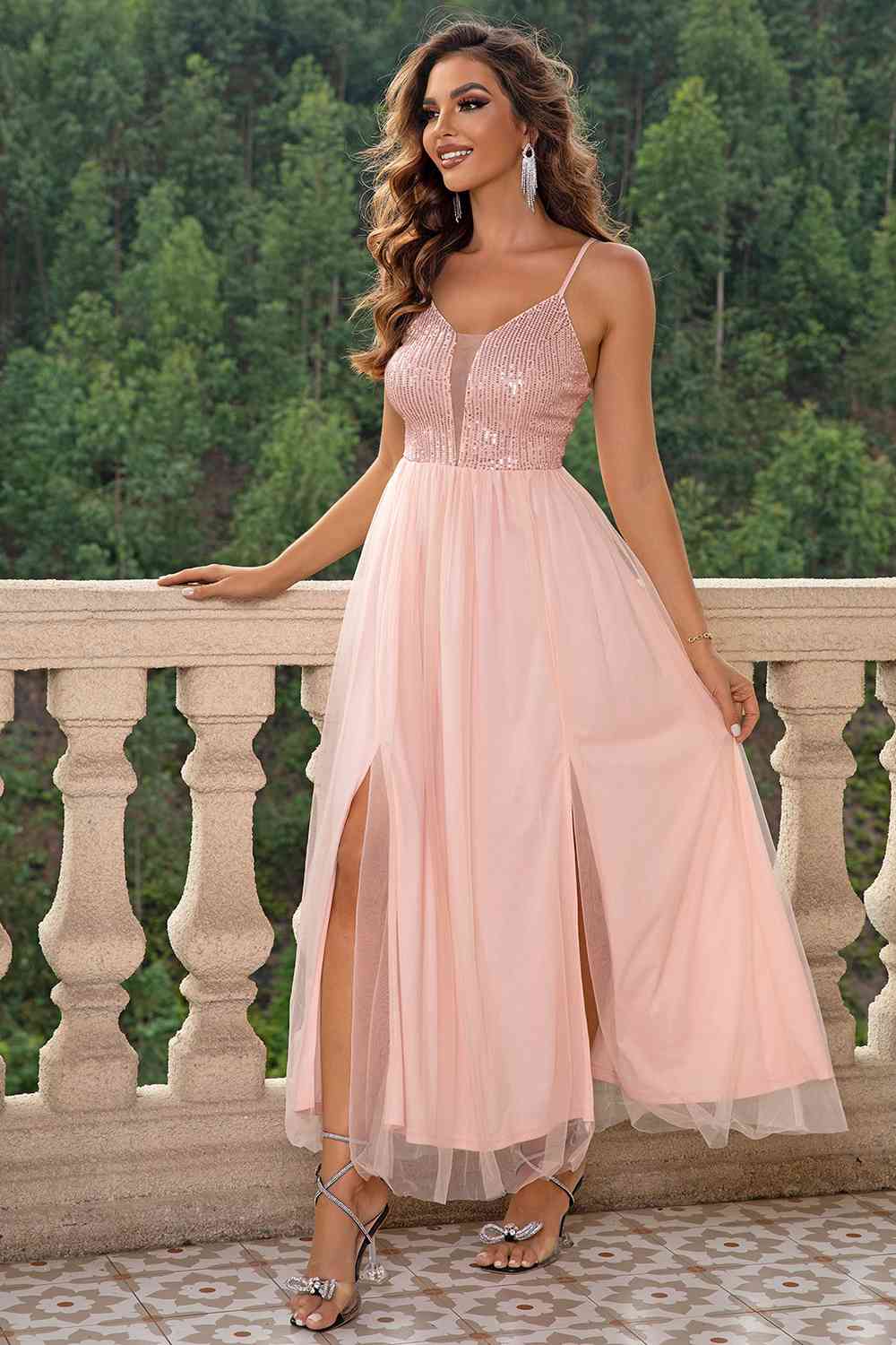 Spaghetti Strap Slit Mesh Dress | Sugarz Chique Boutique