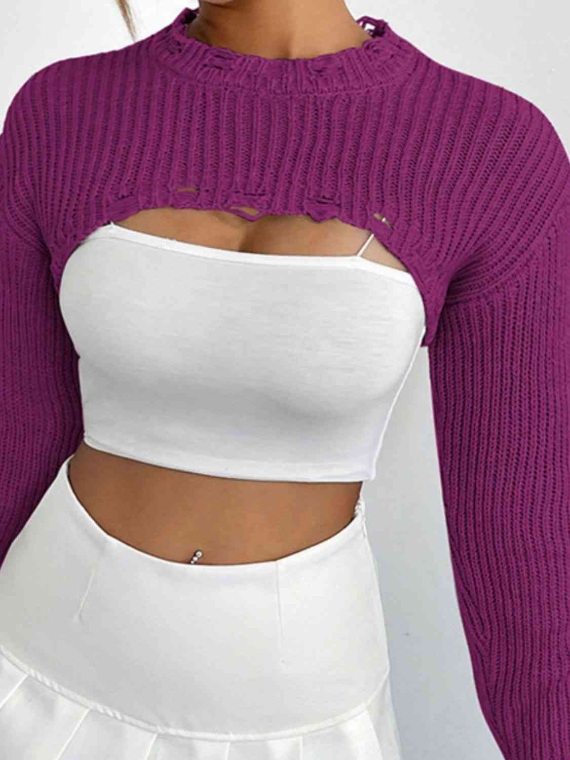 Distressed Long Sleeve Cropped Sweater | Sugarz Chique Boutique