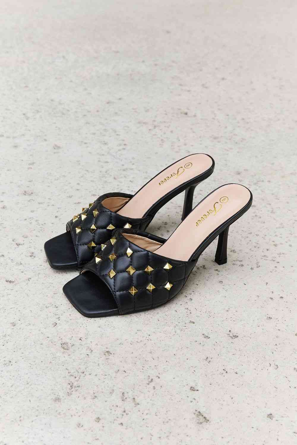 Forever Link Square Toe Quilted Mule Heels in Black | Sugarz Chique Boutique
