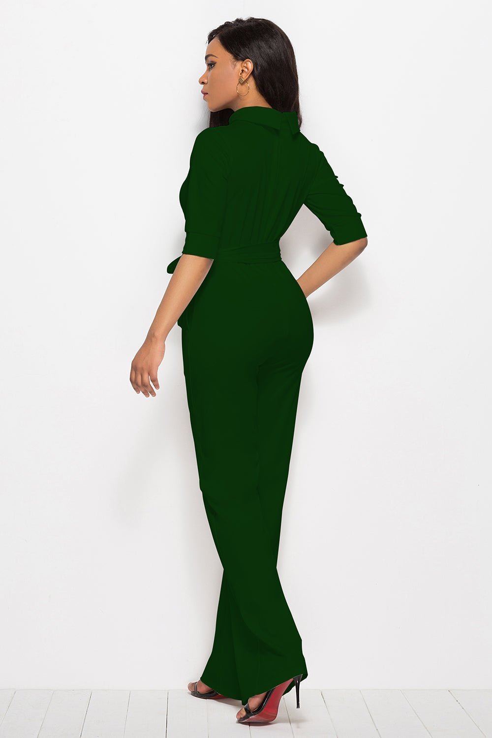 Mock Neck Tie-Waist Half Sleeve Jumpsuit | Sugarz Chique Boutique