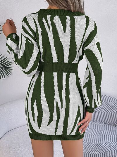Animal Print V-Neck Long Sleeve Sweater Dress | Sugarz Chique Boutique