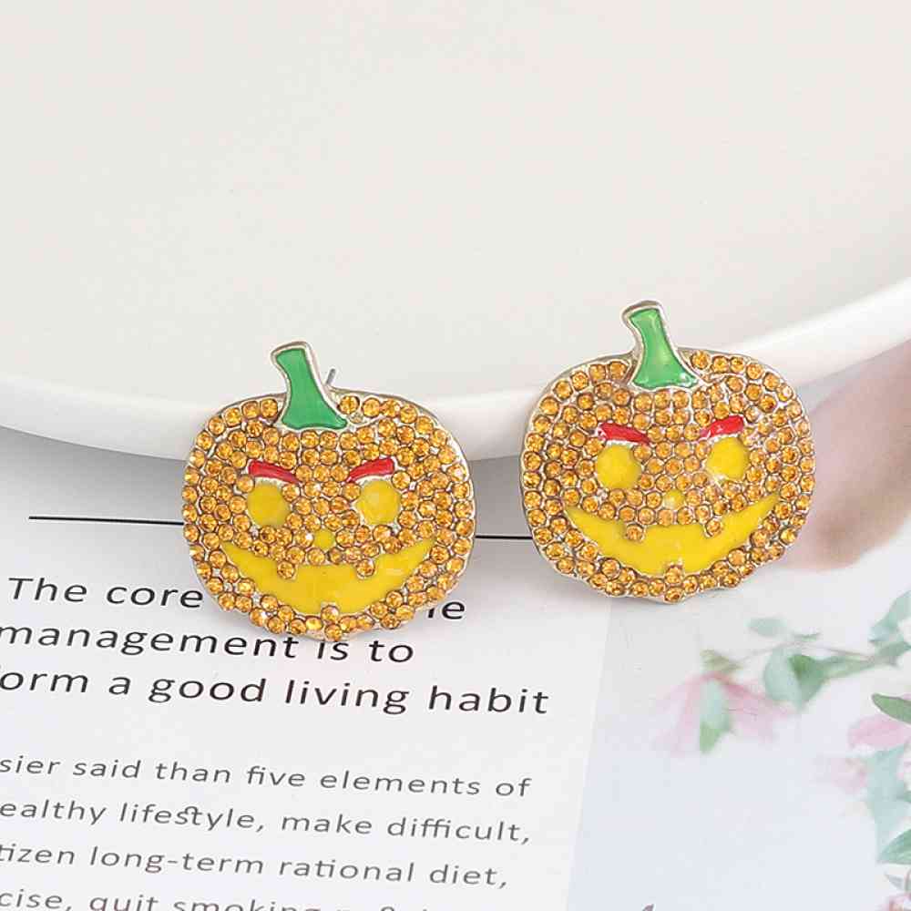 Demon Pumpkin Rhinestone Alloy Earrings | Sugarz Chique Boutique