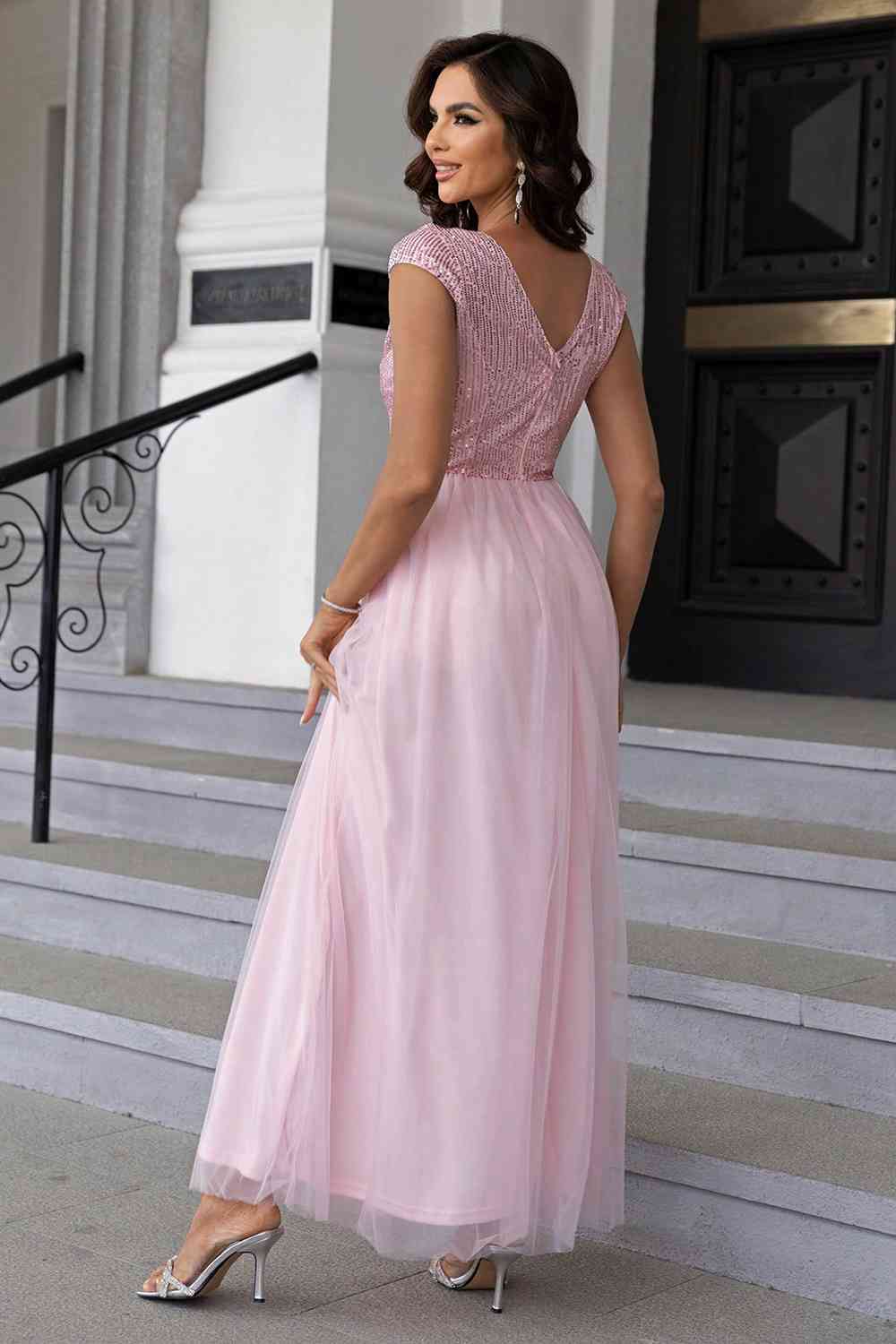 Sequin V-Neck Mesh Maxi Dress | Sugarz Chique Boutique