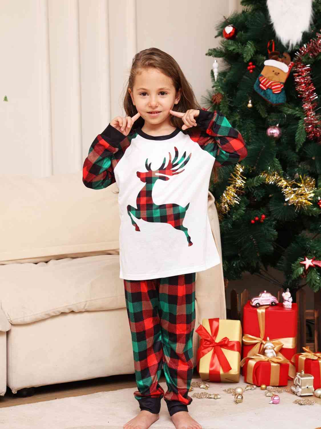 Reindeer Graphic Top and Plaid Pants Set | Sugarz Chique Boutique