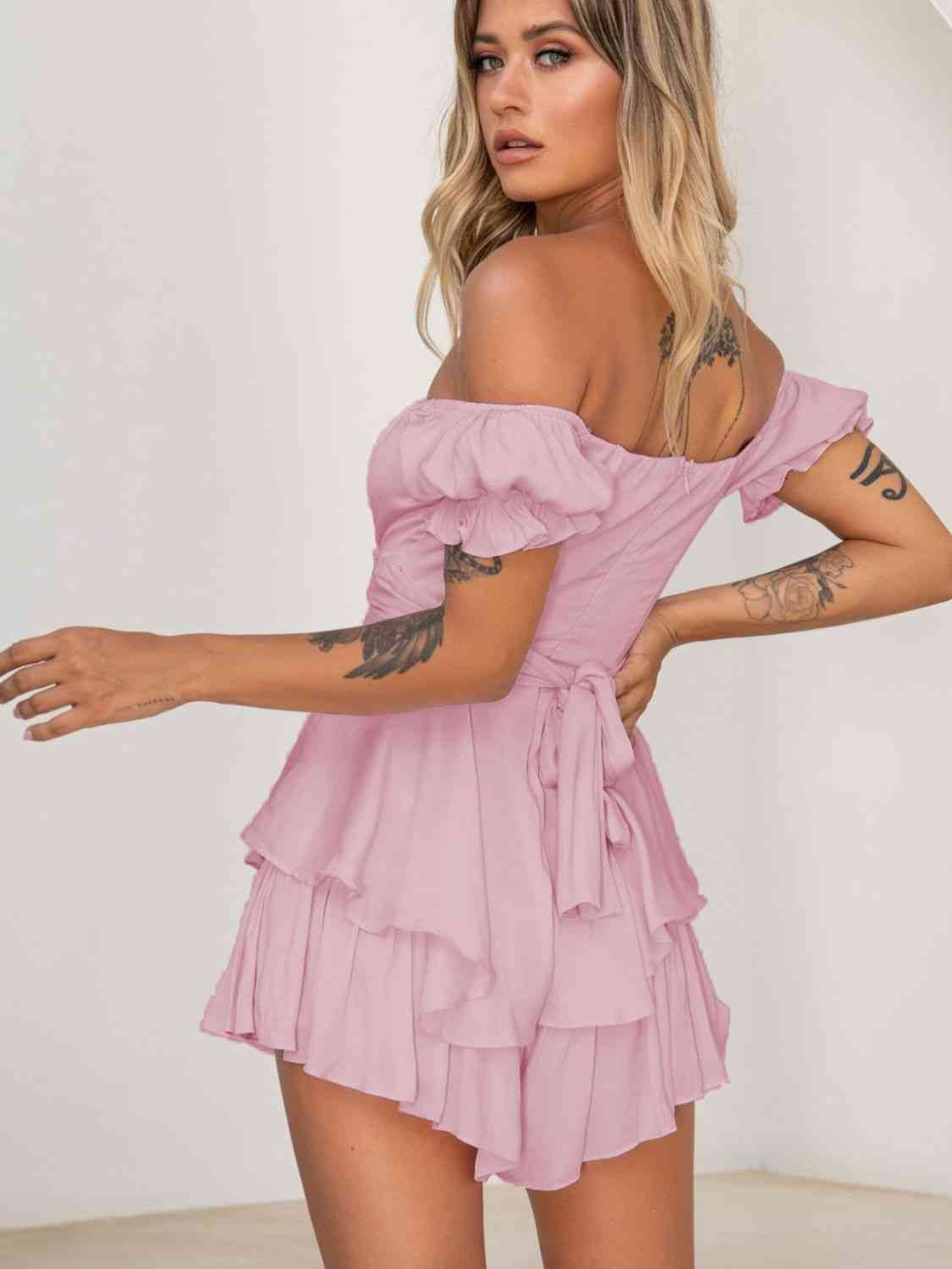 Off Shoulder Flounce Sleeve Romper | Sugarz Chique Boutique