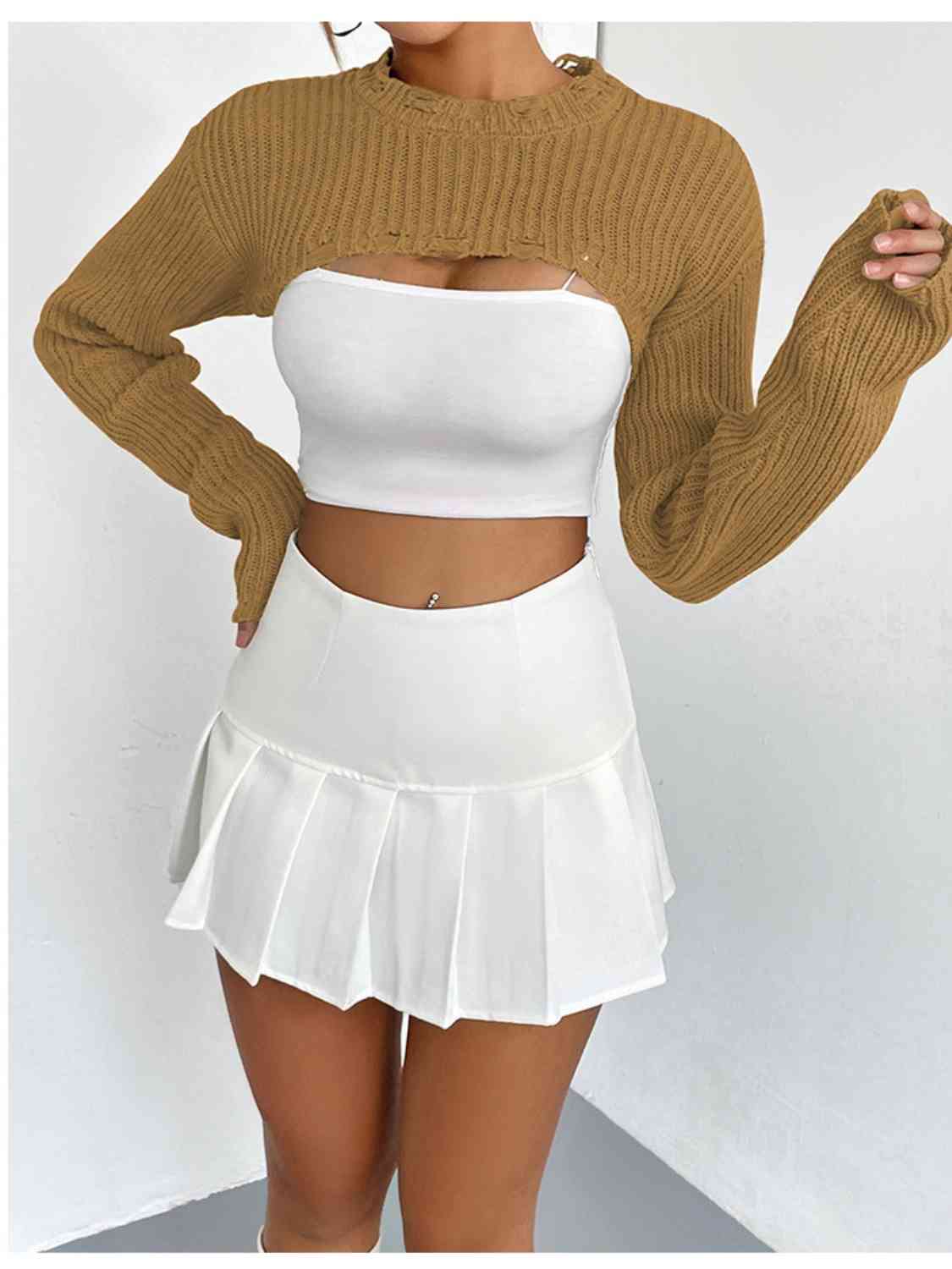 Distressed Long Sleeve Cropped Sweater | Sugarz Chique Boutique