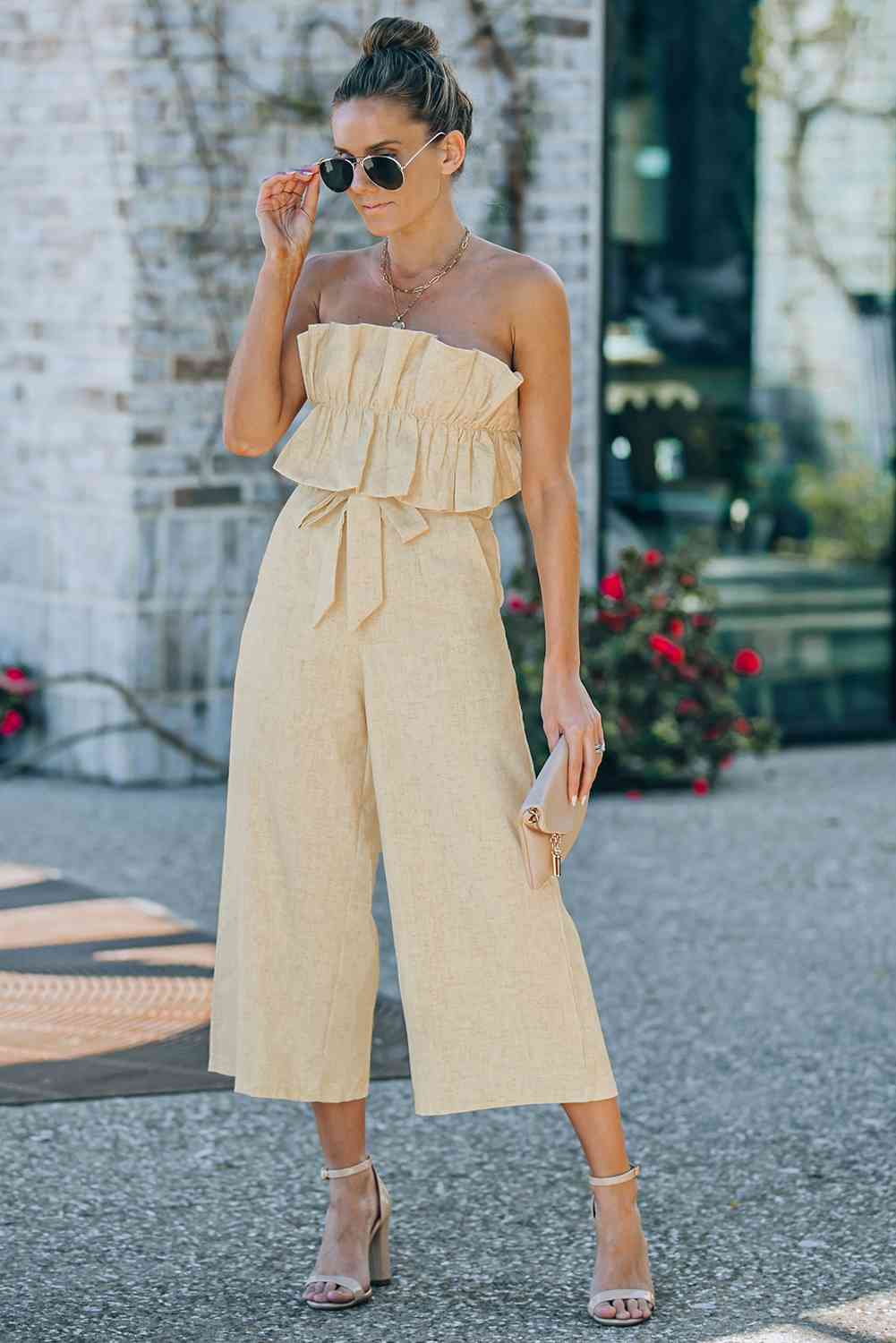 Ruffled Strapless Wide Leg Jumpsuit | Sugarz Chique Boutique