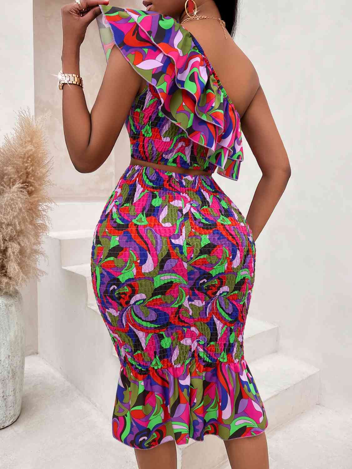 Ruffled One-Shoulder Top and Skirt Set | Sugarz Chique Boutique
