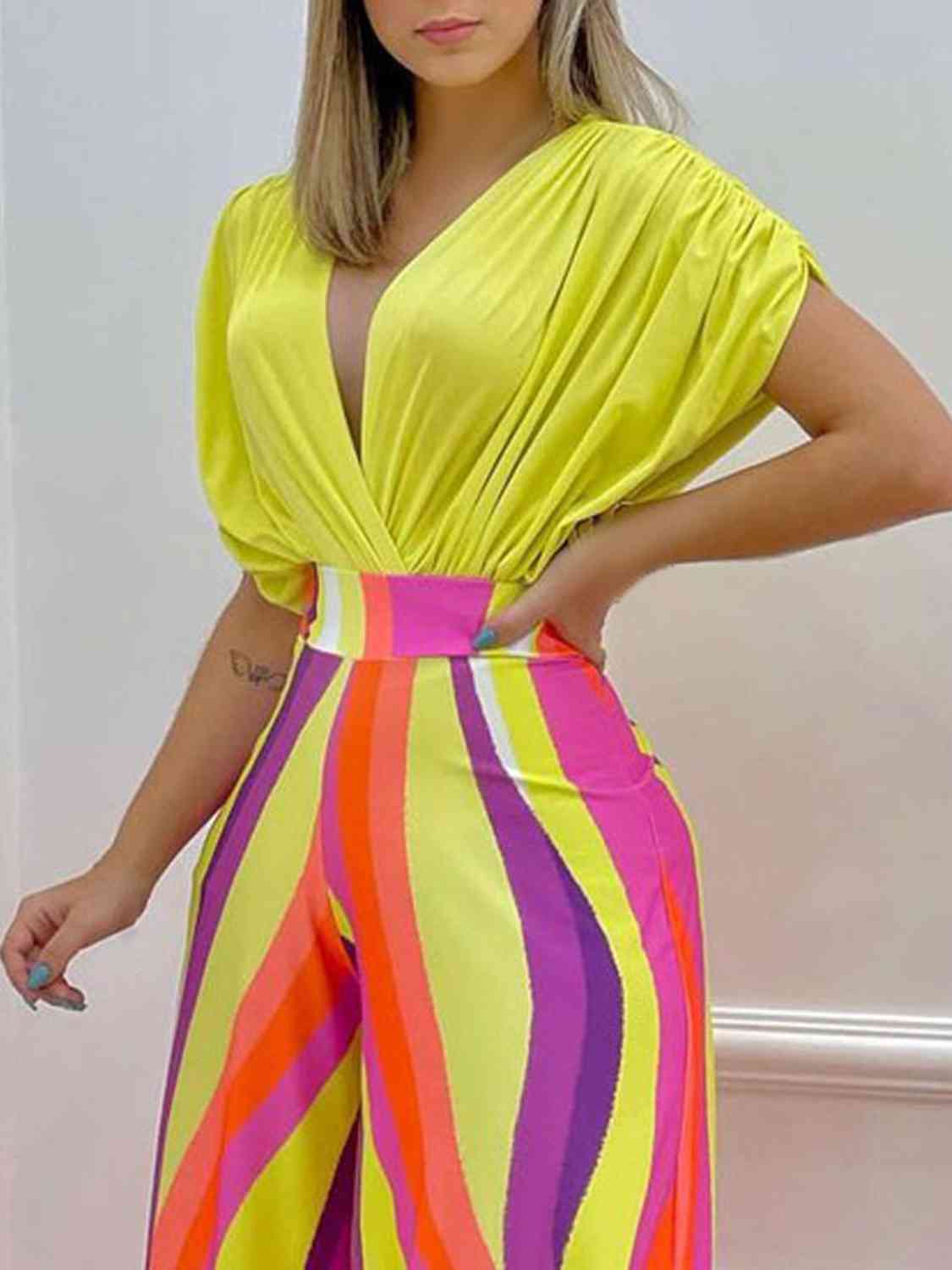 Printed Surplice Top and Wide Leg Pants Set | Sugarz Chique Boutique